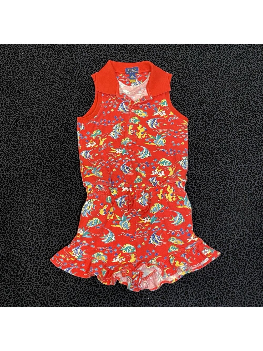 Polo Ralph Lauren Girls Romper Size 6 Red Ruffle Jumper Shorts Summer Vacation
